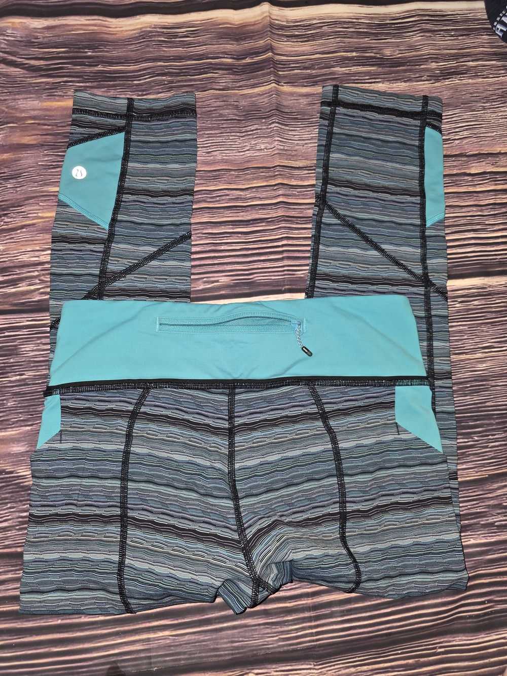 Womens Active Striped Performance Leggings with Teal Accents